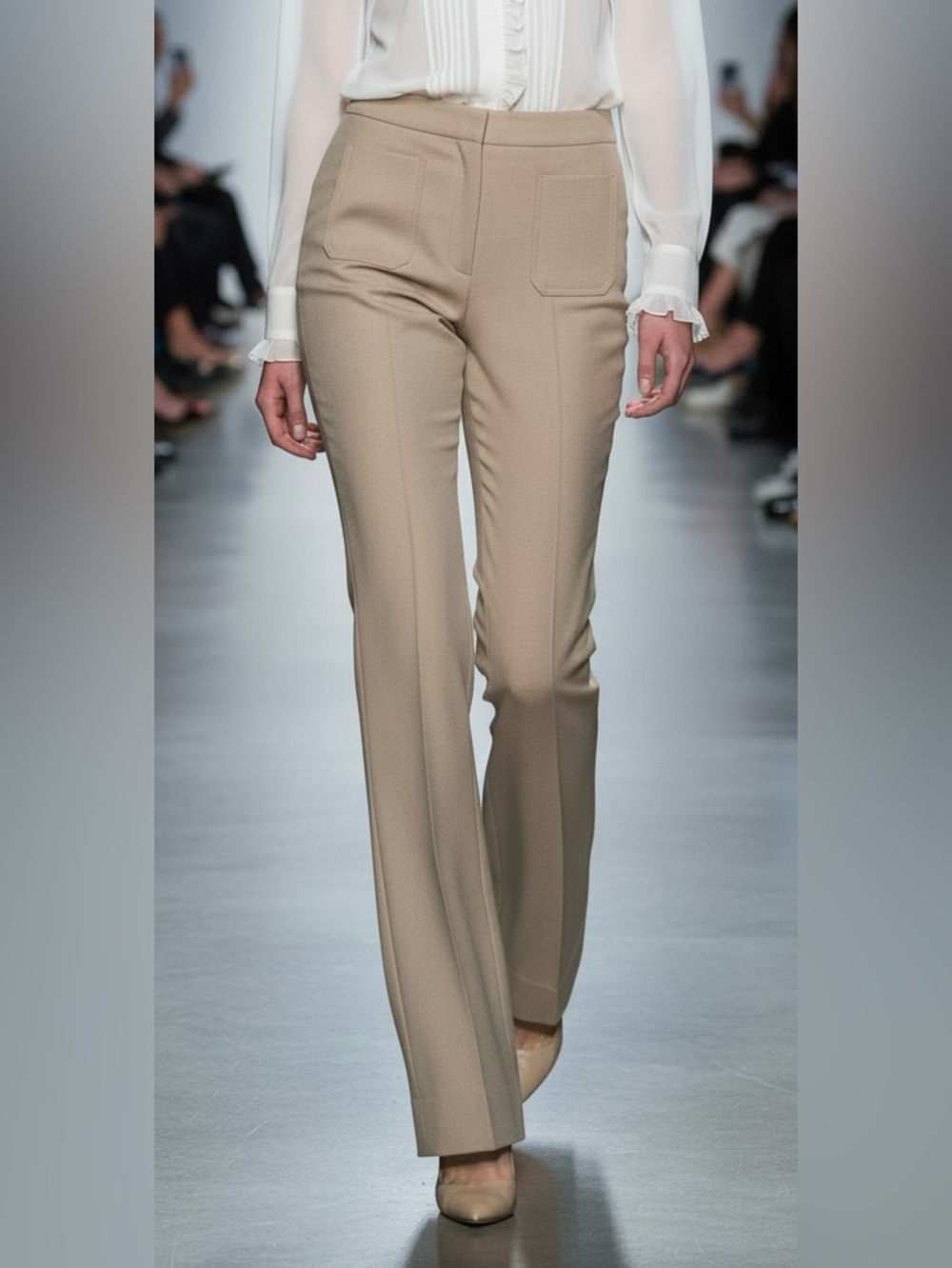 Bershka Beige Tailored Flare Pants with Front Patch Pockets Size S